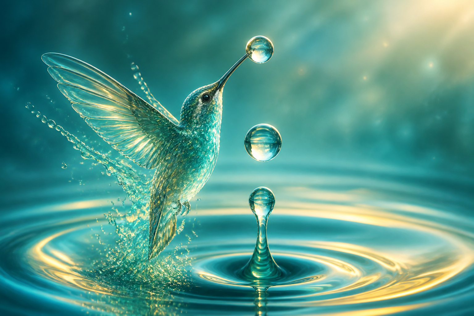Luminous hummingbird rising from living water